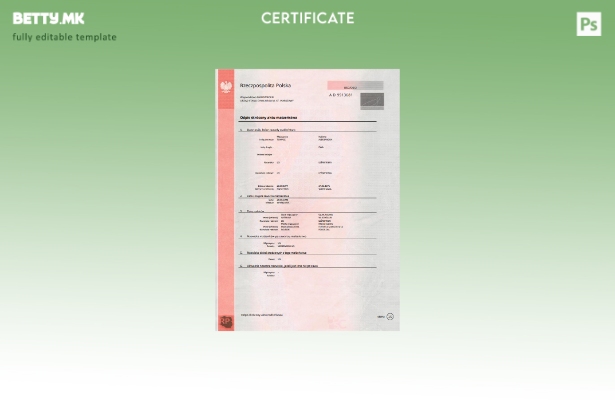 Модерен стил, шаблон за потврда за брак од Полска во Word и PDF формат, розов ша